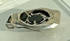 Artisan “AT” Signed Abstract Modern Eye Pendant Silver Onyx Brutalist Studio Big