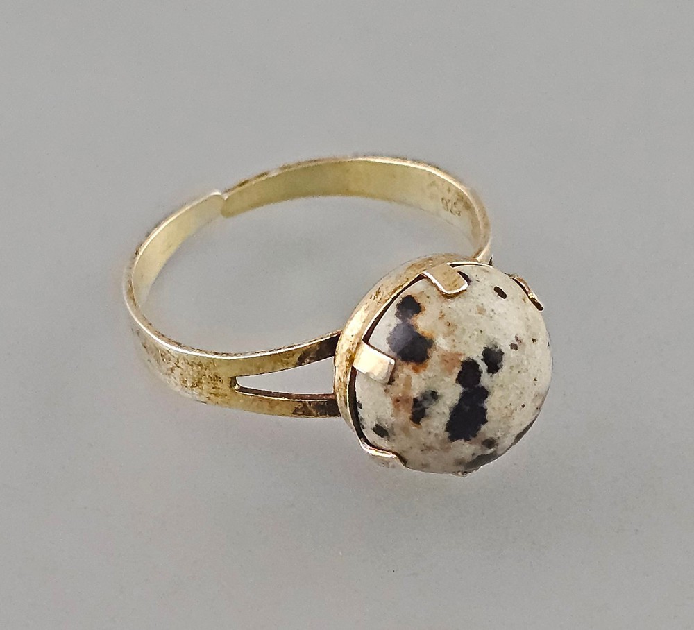 Vintage Marble Stone 925 Silver Gold-Plated Ring Size 62 (19,7 mm Ø)