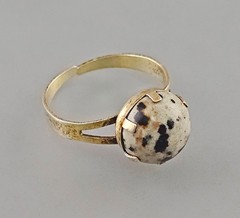 Vintage Marble Stone 925 Silver Gold-Plated Ring Size 62 (19,7 mm Ø)