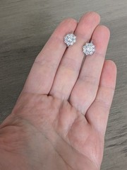 Vintage French 18K Whit Gold Diamond Flower Earrings