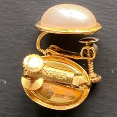 Vintage Napier Earrings Faux Pearl Oval Screw Back Hinged Clip Gold Tone Signed