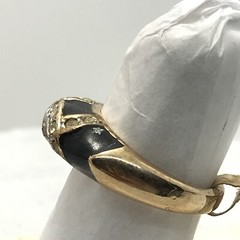 Vintage 18K HGE Gold Plated Black Enamel & Rhinestone Ring varied sizes