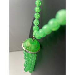 Vintage Lucite Bead Tassel Necklace Green UV Reactive Glow Jewelry