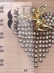 Valentine’s Cupid Rhinestone Heart Love Gold Tone Brooch