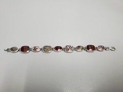 Vintage Red tiger’s eye & Ocean Jasper 925 Silver Bracelet Women 7″ 30g