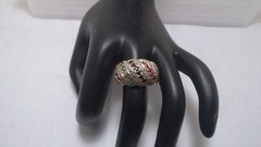 Vintage Gold & Silver Alloy Multi Gemstone Dome Ring Real Stones Size 7