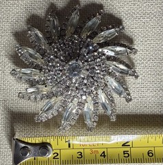 Vintage 1950s Starburst Clear Rhinestone Brooch Pin Silver Tone