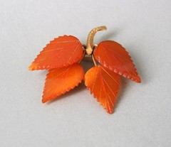 Vintage Soviet Baltic Amber Leaf Brooch Gilt Pin USSR + Gold Plated