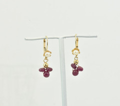 Vintage 14k Gold Earrings Japan Cultured Pearl Natural Ruby Dangles Lever Back