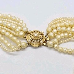 Signed Carolee Vintage Choker Necklace Multi 11 Strand Cream Faux Pearl 17 in