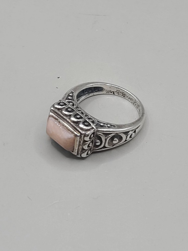 Vtg Pink Agate Sterling Silver 925 Size 6 Ross Simons Scrollwork Ring 6 Grams