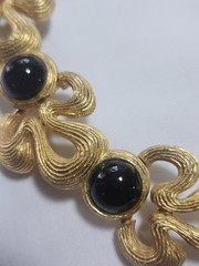 VINTAGE GIVENCHY CHUNKY TEXTURED COLLAR NECKLACE WITH BLACK CABOCHONS