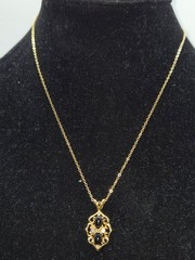 Vintage 1970s G.E.P Lind Pendant Goldtone Metal Onyx White CZ Faceted Stones