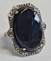 Vtg Sterling Silver Ring 7.49g Fine Jewelry Size 4.25 Band Onyx Look *READ*