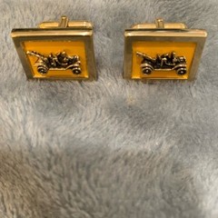 Vintage Swank Antique Car Gold Square Yellow Enamel Cufflinks Signed