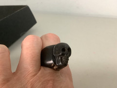 Vintage carved natural black coral skull Gothic mens womens ring size 7.5-7.75