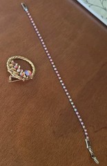 Vintage Watermelon AB Rhinestone Wreath Brooch Bracelet Set Mid Century Costume