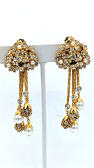 Vintage Rhinestone Tassel Necklace Earrings Set Glass Pearl Dangle (READ)