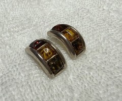 Vintage Honey Baltic Amber Sterling Silver Half Hoop Earrings, .75 in
