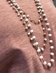 3-Layer Beaded Necklace Gold Tone Multicolor Neutral Boho Chic Long