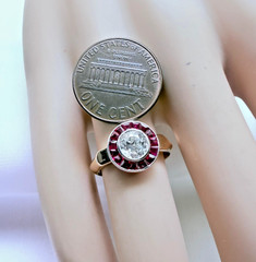 Vintage 18ct Gold Diamond & Ruby Cocktail Ring 0.60ct Natural Old Cut Size 6.75