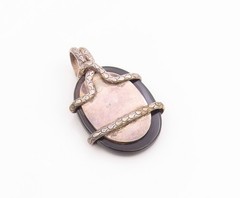 925 Sterling Silver Vintage Pendant Black Onyx Classic Entwined Snake PT26095