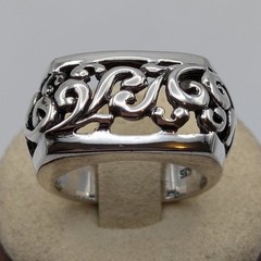 Vintage 925 Sterling Silver Filigree Scroll Openwork Statement Signet Ring 5.5