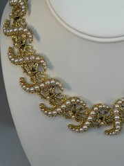 Rare Vintage 1950s 1960s Coastal Theme Faux Pearl Segmented Collar Necklace