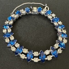VINTAGE ESTATE STERLING SILVER BLUE & WHITE RHINESTONE B DAVID BRACELET 7” LONG
