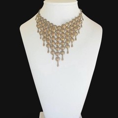 Vintage Copper Tone Filigree Bib Statement Necklace Fringe Boho Choker Collar
