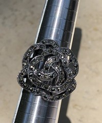 ✨🌺🌹VINTAGE 925 Sterling Silver MARCASITE Large ROSE Floral STATEMENT Ring WOW