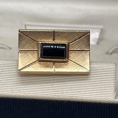 Vintage Swank Genuine Onyx Gold Tone Cufflinks Tie Clip Weber Heilbroner Box