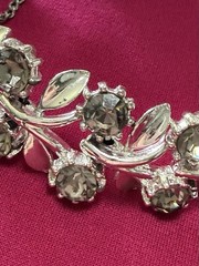 VINTAGE 3 PIECE SET! Smokey Gray Rhinestone Choker, Bracelet, Earrings (clip on)