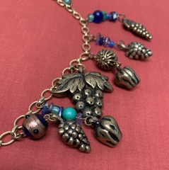 Vintage ROXSANN Statement Necklace Grapes Leaf Beads 30″