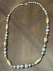 Vintage Carol Dauplaise Gold & White Beaded Long Necklace Signed Nice!