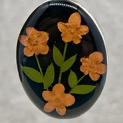 925 Sterling Silver Black Oval Pressed Dried Flower Resin Pendant Botanical