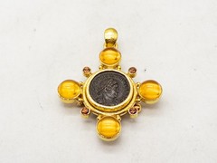 $14,000 Elizabeth Locke Citrine ANCIENT COIN 19k Yellow Gold CROSS Pendant 26g