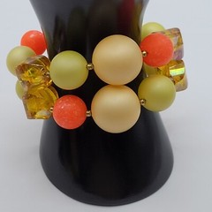 Eclectic Color 3 Piece Beaded Necklace Clip On Earrings Bracelet Vintage Set
