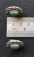 Antique Ukraine Sterling Silver 925 Earrings Stone Jade Nephritis Green Vintage