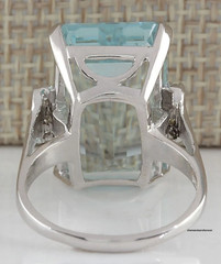 Transparent Huge Aquamarine With Genuine CZ Antique Art Deco Solitaire Fine Ring