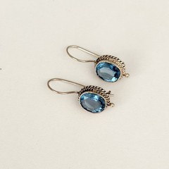 Vintage 925 Sterling Silver Genuine Blue Topaz Dangle Earrings