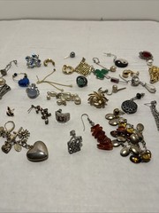 37-Single Silver And Gold Tone Stones earring lot vintage For Crafts Or Reuse
