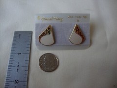 VINTAGE SAMUEL HUANG CLOISONNE RETRO ABSTRACT TEARDROP BROWN & BEIGE EARRINGS