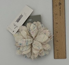 Vintage 90s ECHO 4.25” Fabric Flower Pin Brooch Pony Holder Combo • Ivory/Multi