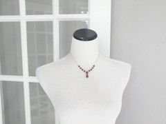 Sterling Silver 925 Natural Garnet Drop V Tennis Necklace