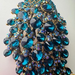 Vintage Rhinestone Brooch Lot 8pc Peacock Blue Crystal Sparkle Statement Mix