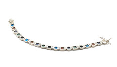 Vintage Sterling Silver Multi-Gemstone Signed Link Bracelet-Hinged-Flexible