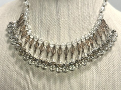 VINTAGE AURORA BOREALIS CRYSTAL RHINESTONE WATERFALL GOLD TONE NECKLACE