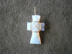 Opalite Milky White Vintage Goldtone Wire Wrapped Cross Pendant 2.4g