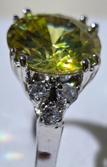 Yellow Green Center Stone White Side Cocktail Ring Silver Toned Stamped China